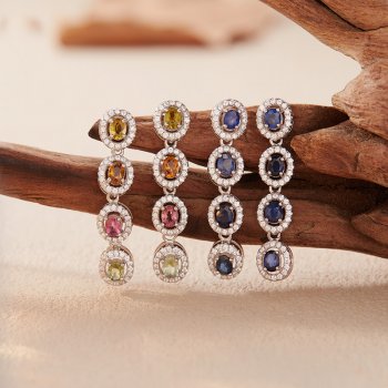 S925 Sterling Silver Long Tassel Earrings With Colorful Gemstones